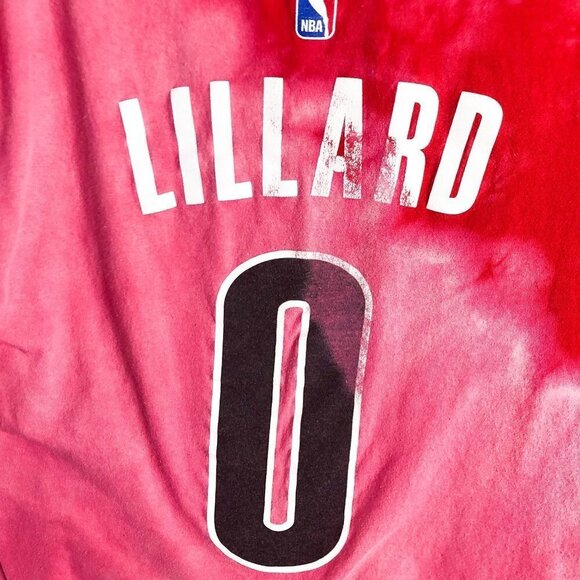Adidas Portland Trail Blazers Lillard 0 Split Tie dye Go-to T Shirt Pink Red Med - Picture 6 of 7
